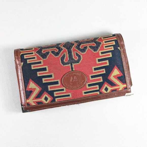 Kilim and leather wallet Aztek Mayan pattern Italy Turkish AA leather purse - Picture 1 of 11